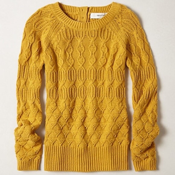 Anthropologie Sweaters - Anthro Sparrow Mustard Cable Knit Pullover Sweater